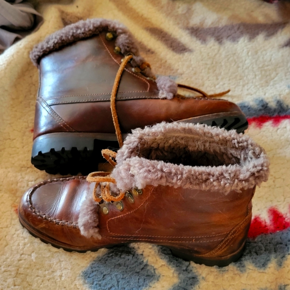 Cole Haan Leather Lace Up Shearling Lined Boots